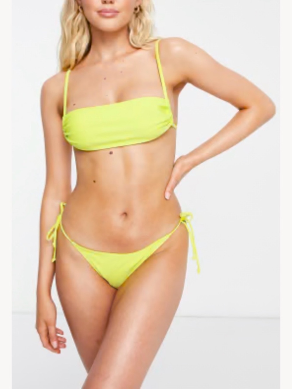 ASOS Neon Yellow Square Neck Tie-Side Bikini Set small